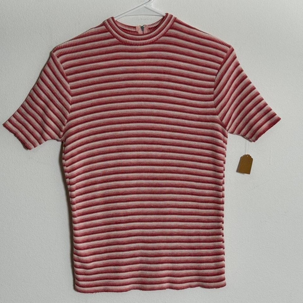 Vintage Striped Ribbed Knit Short Sleeve Top Women's Large